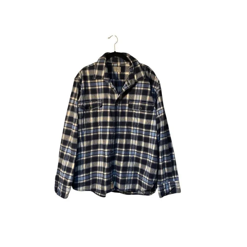 Jachs men’s flannel blue plaid cotton button up long sleeve flannel S/2 XL